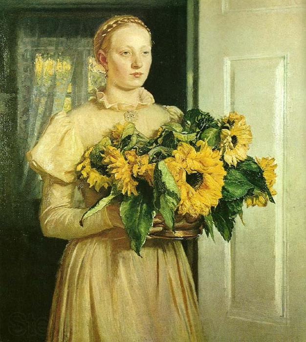 Michael Ancher pigen med solsikkerne Germany oil painting art
